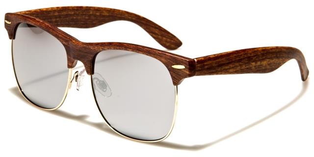 Unisex Faux wood look Half Rim Classic Mirror sunglasses Dark Wood Look/Silver Mirror Lens Unbranded p9133-wd-cmb