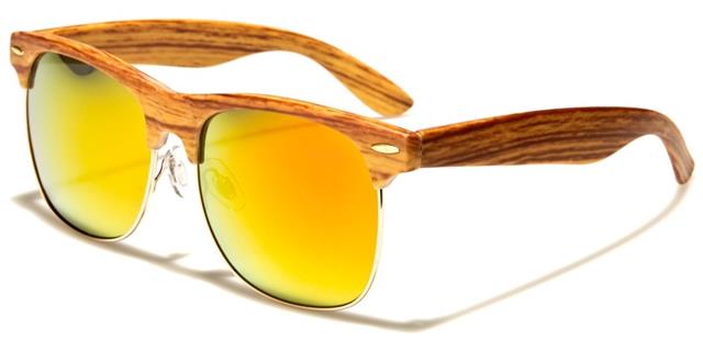 Unisex Faux wood look Half Rim Classic Mirror sunglasses Medium Wood Look/Orange & Red Mirror Lens Unbranded p9133-wd-cmg
