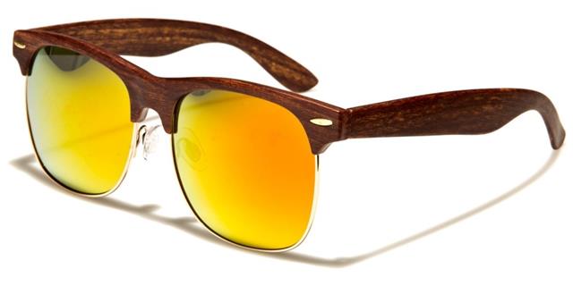 Unisex Faux wood look Half Rim Classic Mirror sunglasses Dark Wood Look/Orange & Red Mirror Lens Unbranded p9133-wd-cmh