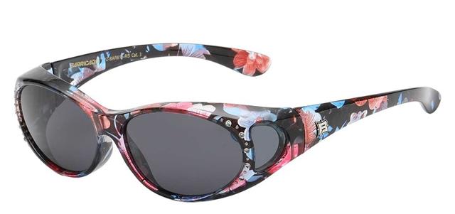 Womens Rhinestone Polarized Cover Over Fit Over your Glasses Polarised Sunglasses FLOWER SMOKE LENS Barricade polarized-baricade-rhinestone-pz-bar615-rs