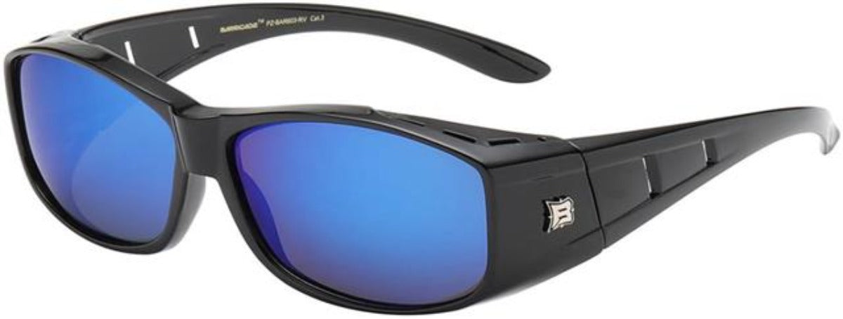 Unisex Polarized Cover Over Fit Over your Glasses Mirrored Sunglasses Polarised Black Blue Mirror Lens Barricade pz-bar603-rv-1