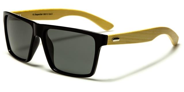 Polarized Wooden Bamboo Sunglasses Big Classic Skateboarding Gloss Black Natural Wood Smoke Lens Superior pz-sup89013a