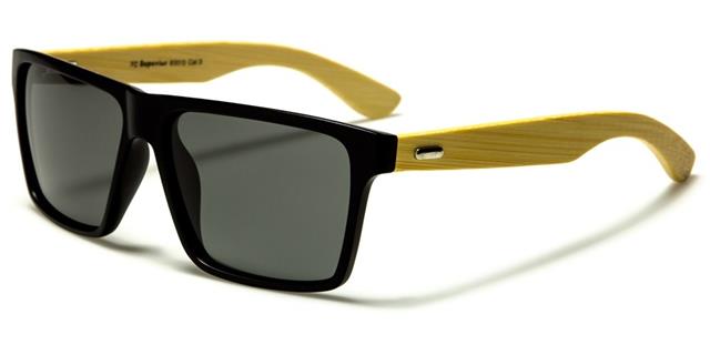 Polarized Wooden Bamboo Sunglasses Big Classic Skateboarding Matt Black Natural Wood Smoke Lens Superior pz-sup89013b