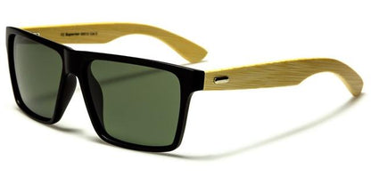Polarized Wooden Bamboo Sunglasses Big Classic Skateboarding Gloss Black Natural Wood Green Lens Superior pz-sup89013d