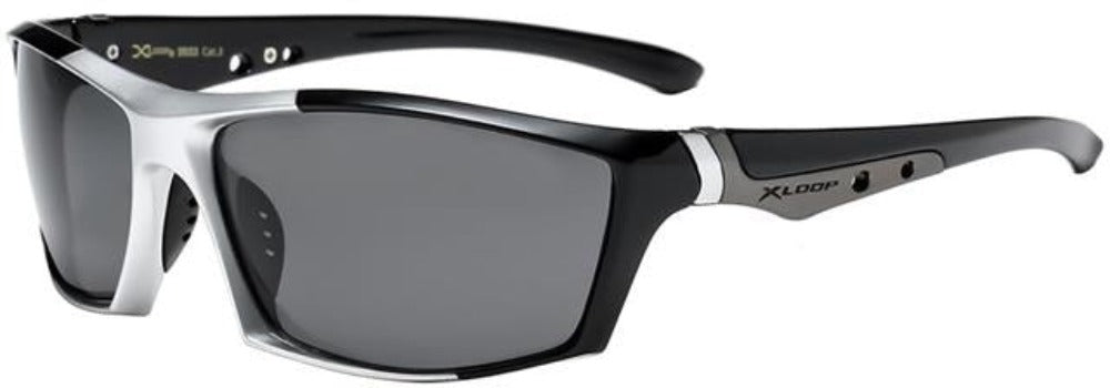 Men's Polarised Sports Wrap Around Sunglasses Great for Driving and Fishing x-loop pz-x2633-1 Black & Silver Smoke Lens