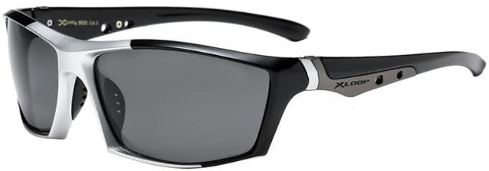 Men's Polarised Sports Wrap Around Sunglasses Great for Driving and Fishing Black & Silver Smoke Lens x-loop pz-x2633-1