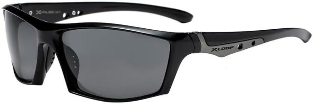 Men's Polarised Sports Wrap Around Sunglasses Great for Driving and Fishing Gloss Black Gunmetal Smoke lens x-loop pz-x2633-2