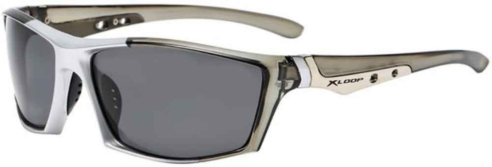 Men's Polarised Sports Wrap Around Sunglasses Great for Driving and Fishing Grey Crystal & Silver Smoke Lens x-loop pz-x2633-5