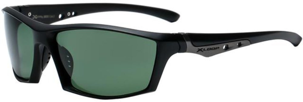 Men's Polarised Sports Wrap Around Sunglasses Great for Driving and Fishing Matt Black Gunmetal Green Lens x-loop pz-x2633-6