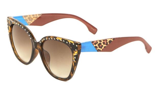 Rhinestone Animal Print Colour Block Retro Womens Cat Eye Sunglasses Tortoise Brown Burgundy Brown Gradient Lens Unbranded rh-3239-rhinestone-sunglasses-01