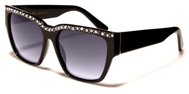 Rhinestone Brow Classic Womens Sunglasses Black Silver Rhinestone Smoke Pink Gradient Lens VG rs1926b