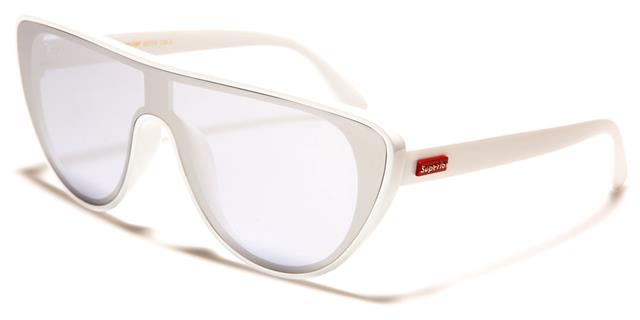 Clubbing Mirrored Flat Top Large Flat Lens Shield Sunglasses Unisex White Silver Mirror Lens Superior sup82004b