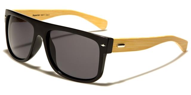 Men's Women's Wooden Bamboo Large Retro Sunglasses Gloss Black Light Wood Arm Smoke Lens Superior sup89011a