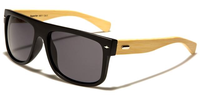 Men's Women's Wooden Bamboo Large Retro Sunglasses Matt Black Light Wood Arm Smoke Lens Superior sup89011b