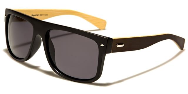 Men's Women's Wooden Bamboo Large Retro Sunglasses Matt Black Dark Wood Arm Smoke Lens Superior sup89011c