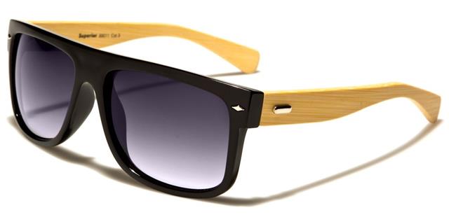 Men's Women's Wooden Bamboo Large Retro Sunglasses Gloss Black Light Wood Arm Gradient Smoke Lens Superior sup89011d