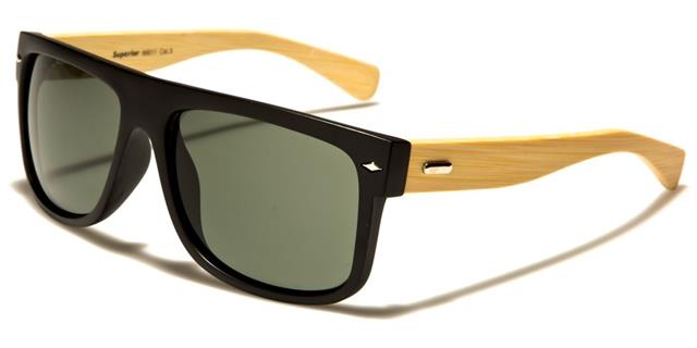 Men's Women's Wooden Bamboo Large Retro Sunglasses Matt Black Light Wood Arm Green Lens Superior sup89011e