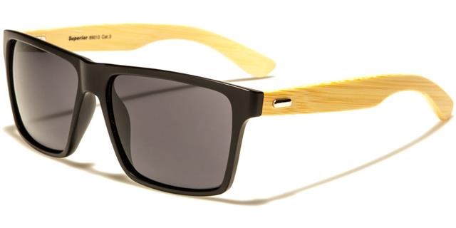 Men's Women's Wooden Bamboo Classic Retro Mirrored Sunglasses Matt Black/Wooden Arm/Smoke Lens Superior sup89013b