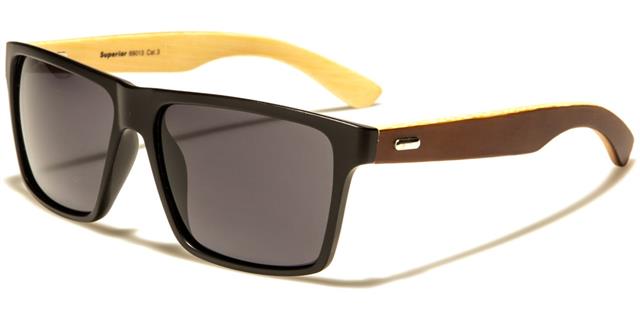 Men's Women's Wooden Bamboo Classic Retro Mirrored Sunglasses Matt Black/Dark Wooden Arm/Smoke Lens Superior sup89013c