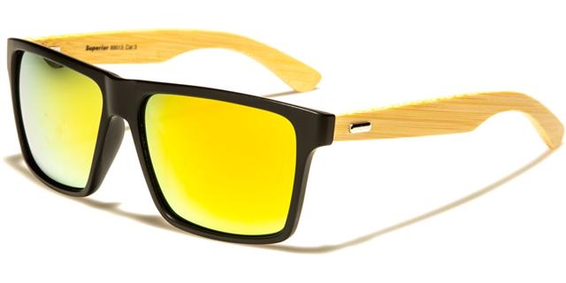 Men's Women's Wooden Bamboo Classic Retro Mirrored Sunglasses Matt Black/Wooden Arm/Orange Mirror Lens Superior sup89013d