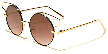 VG Metal Round Cat Eye Steampunk Sunglasses for women VG vg21037e Gold & Black Brown Mirror Lens