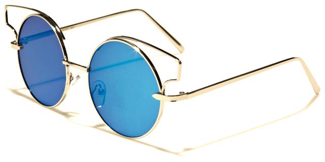 VG Metal Round Cat Eye Steampunk Sunglasses for women Silver Blue Mirror Lens VG vg21037f