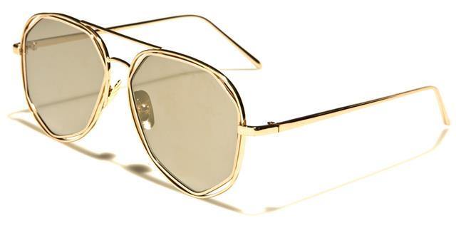 VG Women's Geometrical Pilot mirrored Sunglasses Gold Beige Silver Mirror Lens VG vg21052a