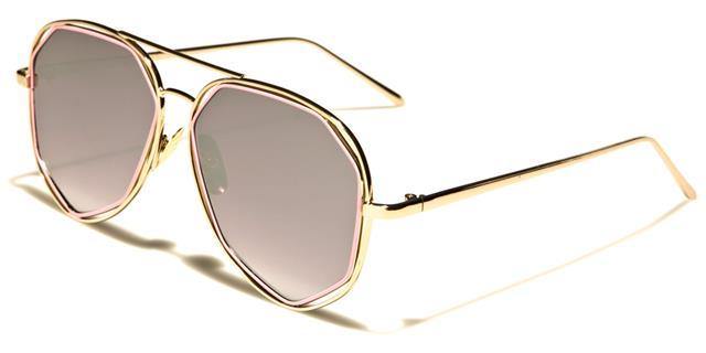 VG Women's Geometrical Pilot mirrored Sunglasses VG vg21052b Gold pink Smoke Mirror Lens