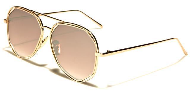 VG Women's Geometrical Pilot mirrored Sunglasses Gold Beige Gold Mirror Lens VG vg21052c