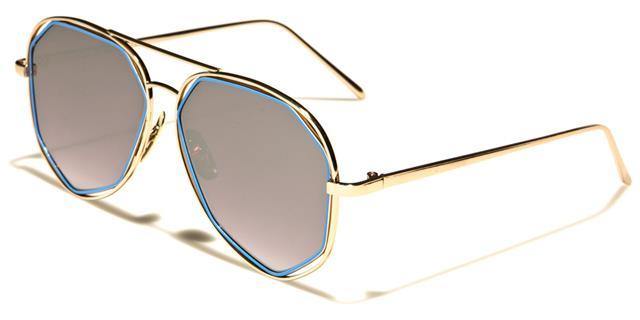 VG Women's Geometrical Pilot mirrored Sunglasses Gold Blue Smoke Mirror Lens VG vg21052d