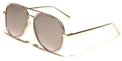 VG Women's Geometrical Pilot mirrored Sunglasses VG vg21052e Gold Lilac Smoke Mirror Lens