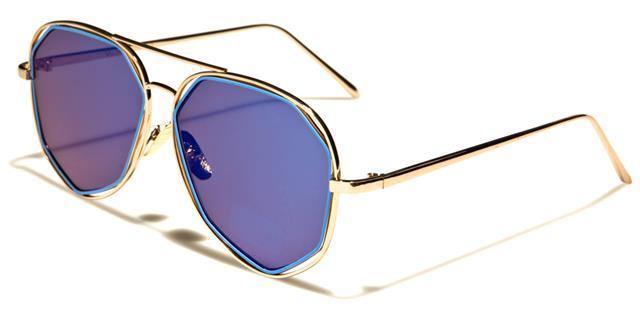 VG Women's Geometrical Pilot mirrored Sunglasses VG vg21052g Gold Blue Blue Mirror Lens