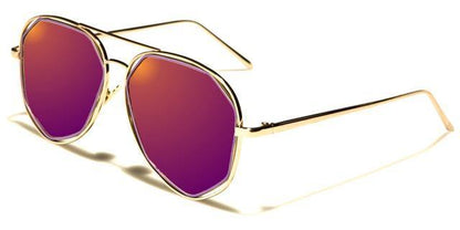 VG Women's Geometrical Pilot mirrored Sunglasses Gold Lilac Purple Mirror Lens VG vg21052i