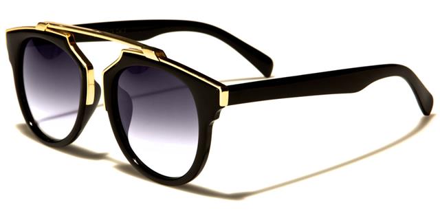 Quirky Steampunk Retro Round Brow Bar Sunglasses for Women Black Gold Smoke Gradient Lens VG vg29079dra