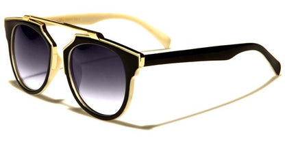 Quirky Steampunk Retro Round Brow Bar Sunglasses for Women Black Cream Gold Smoke Gradient Lens VG vg29079drb