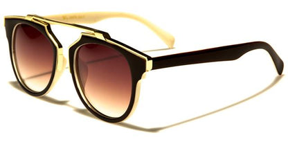 Quirky Steampunk Retro Round Brow Bar Sunglasses for Women Dark Brown Cream Gold Brown Gradient Lens VG vg29079drc
