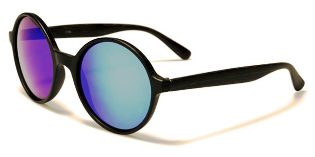 Round Unisex Mirrored Sunglasses Unbranded w-1766e Black Dark Brown Wood Effect Green & Blue Mirror L