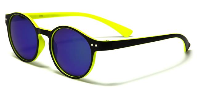 women's Round Retro Mirror Sunglasses Black Yellow Blue & Green Mirror Lens Unbranded w-1770d