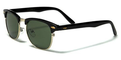 Retro Half Frame Classic Sunglasses with Glass Lens Gold/Black/Green Smoke Lens Unbranded wf13glb