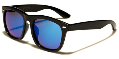 Unisex Chunky Mirror Classic Sunglasses Gloss Black/Blue Mirrored Lens Retro Optix wf36-mixf