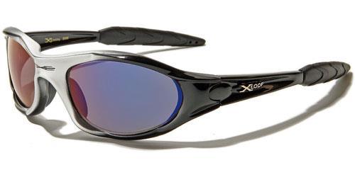 Small Xloop Wrap around Extreme Sports Sunglasses for Men SILVER & BLACK BLUE MIRROR LENSE x-loop xl01bmixd