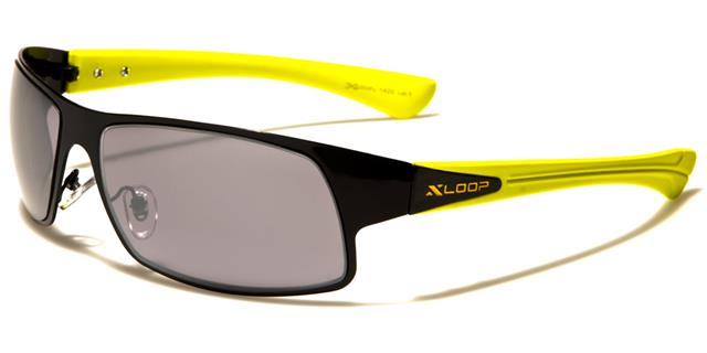 Sports Golf Mirrored Wrap Around Sunglasses Black Yellow Smoke Silver Mirror Lens x-loop xl1420e