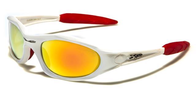 Small Xloop Wrap around Extreme Sports Sunglasses for Men WHITE & RED ORANGE MIRROR LENS x-loop xl2056-whtb