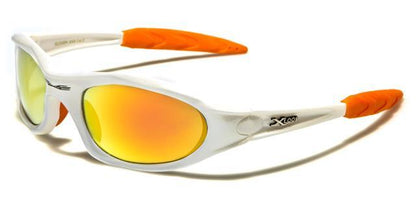 Small Xloop Wrap around Extreme Sports Sunglasses for Men WHITE & ORANGE ORANGE MIRROR LENS x-loop xl2056-whtc