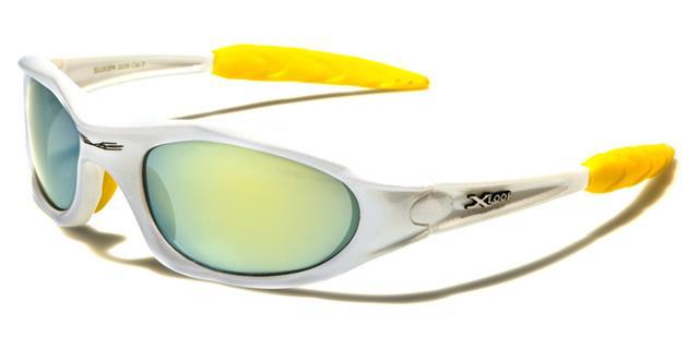 Small Xloop Wrap around Extreme Sports Sunglasses for Men WHITE & YELLOW GREEN YELLOW MIRROR LENS x-loop xl2056-whtd