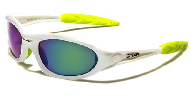 Small Xloop Wrap around Extreme Sports Sunglasses for Men WHITE & GREEN BLUE & GREEN MIRROR LENS x-loop xl2056-whte
