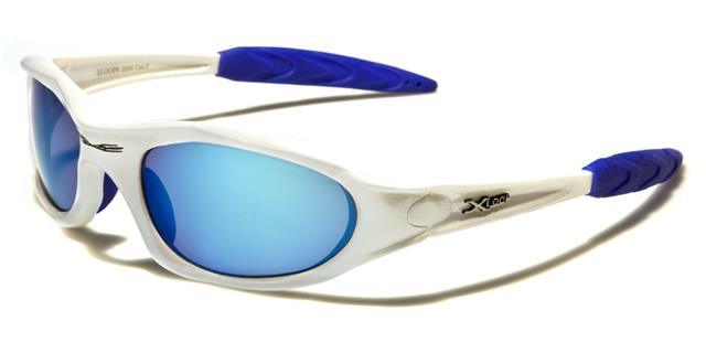 Small Xloop Wrap around Extreme Sports Sunglasses for Men WHITE & BLUE BLUE MIRROR LENS x-loop xl2056-whtf