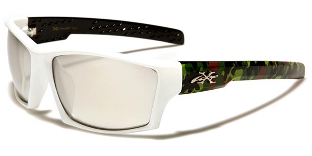 Xloop Sports Camouflage Wrap Around Sunglasses White Green Camo arms Silver Mirror Lens x-loop xl2467-camb