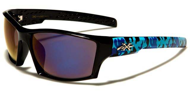 Xloop Sports Camouflage Wrap Around Sunglasses Black Blue Camo arms Blue & Purple Mirror Lens x-loop xl2467-camc