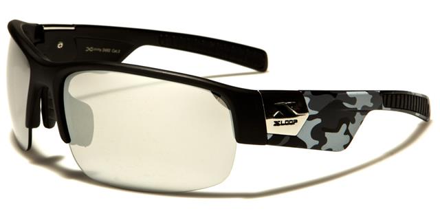 X-Loop Unisex Semi-Rimless Mirrored Sports Wrap Around sunglasses Black White & Grey Camo Silver Mirror Lens x-loop xl2482c